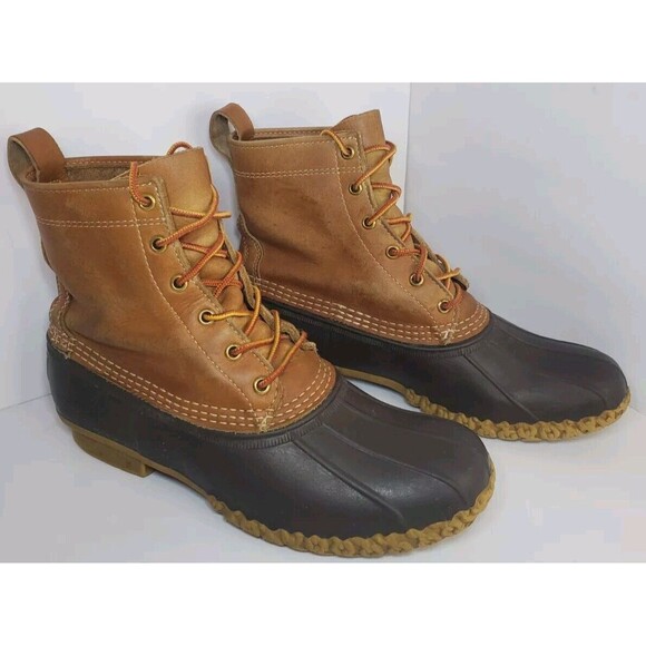LL Bean Boots Mens 8" Size 10 M Unlined Hunting Duck Brown Leather Lace Up - Picture 3 of 8